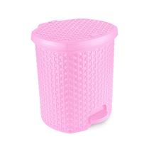 Lixeira Pedal Rattan Cozinha Banheiro 15 Litros de Plástico Rosa