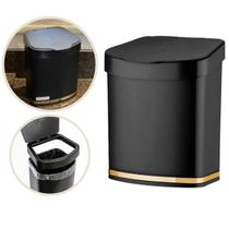 Lixeira Pia Cozinha 2,5l Cesto De Lixo Com Tampa Removível Eleganza Preto Com Dourado