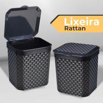 Lixeira Pia De Plástico Rattan Preta Cozinha Banheiro C/ Tampa 5 Litros