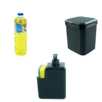 Lixeira Pia Rattan 5 litros e Dispenser com detergente