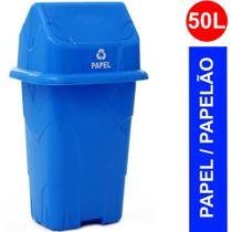 Lixeira Plástica Azul com Tampa Vai-Vem 50 Litros - Para coleta seletiva: PAPEL - CAJOVIL