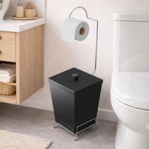 Lixeira Plastica Com Suporte Para Papel Higienico 6,5l Preta Lixeira Plastica Com Suporte Para Papel Higienico 6,5l Preta