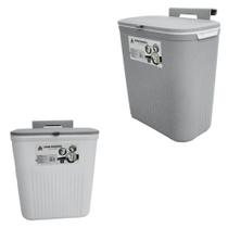 Lixeira Plástica Retangular 9L com Tampa e Suporte
