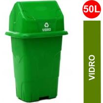 Lixeira Plástica Verde com Tampa Vai-Vem 50 Litros - Para coleta seletiva: VIDRO