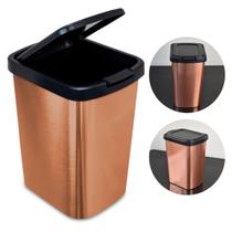 Lixeira Prática 9 Litros Prata Vermelho Rose Gold Tampa Click Label