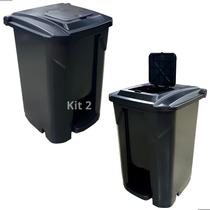 Lixeira Preta Cesto Lixo Grande Cozinha 60L Reforçada 2un