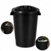 Lixeira preta grande cesto lixo 60 litros 60l com tampa balde redondo reforcada plastico
