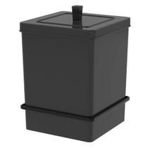 Lixeira Quadrada 6,5l Com Suporte Com Ventosa - Preto Fosco