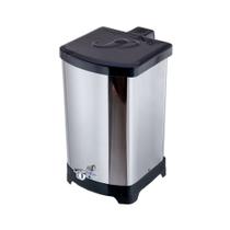 Lixeira Quadrada Inox Com Pedal Esfera - Tampa Plástica 20L Lixeira Quadrada Inox Com Pedal Esfera - Tampa Plástica 20L