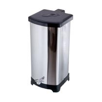 Lixeira Quadrada Inox Com Pedal Esfera - Tampa Plástica 25L