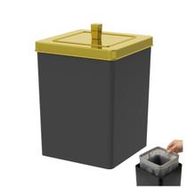 Lixeira Quadrada Preta 6,5 Litros Com Tampa Dourada Banheiro Cozinha - 530PTD Future