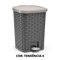 Lixeira Rattan Com Amortececedor Cesto Interno 15L Cinza e Bege