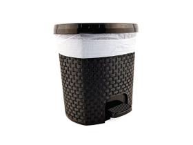 Lixeira Rattan Com Tampa Abertura Pedal Plástico Capacidade de 6 Litros Para Cozinha Banheiro Escritório