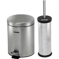 Lixeira Redonda, 5 Litros, Inox, Cinza, com Escova Sanitária, Vonder OstenVonder Lixeira Redonda, 5 Litros, Inox, Cinza, com Escova Sanitária, Vonder OstenVonder