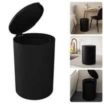 Lixeira Redonda 5 Litros Tampa Manual Esconde Sacolinhas Pia Banheiro Escritório Preto Fosco