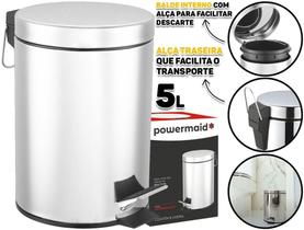 Lixeira Redonda Aço Inox Para Escritório Lavabo Banheiro Cozinha 5 Litros Powermaid Lixeira Redonda Aço Inox Para Escritório Lavabo Banheiro Cozinha 5 Litros Powermaid