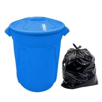 Lixeira Redonda Azul 100 L com Tampa + 20 Sacos de Lixo