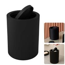 Lixeira Redonda Basculante Bancada Cosmético Manicure Descarte Algodão Cotonete Preto Fosco 1L
