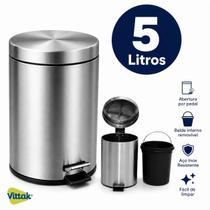 Lixeira Redonda de Aço Inox 5 Litros Elegância e Praticidade para Casa e Banheiro Vittak Lixeira Redonda de Aço Inox 5 Litros Elegância e Praticidade para Casa e Banheiro Vittak