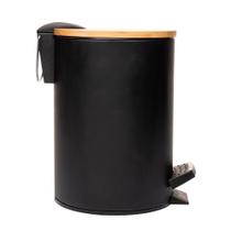 Lixeira redonda metal c/pedal tampa em bambu preta 5l - lyor Lixeira redonda metal c/pedal tampa em bambu preta 5l - lyor