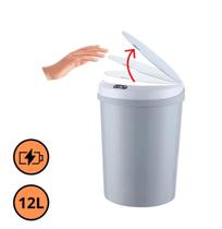 Lixeira redonda, recarregavel USB, Cinza 12L com sensor de proximidade 24*24*33cm GH105