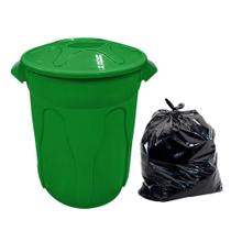 Lixeira Redonda Verde 100 L com Tampa + 20 Sacos de Lixo