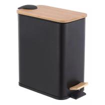 Lixeira Retangular c/ Pedal e Tampa de Bambu Black 5L - Paramount