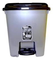 Lixeira retangular c/ pedal prata c/t preta silver line 14l