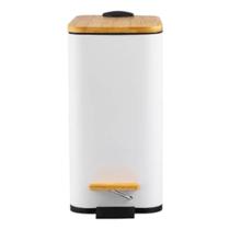 Lixeira Retangular C/Pedal Tampa De Bambu Soft 5 Lts Branco
