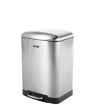 Lixeira Retangular Cinza Em Aço Inox 12L Vonder