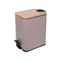 Lixeira Retangular com Pedal e Tampa em Bambu Bege 5L - Lyor