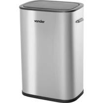 Lixeira retangular com sensor de abertura, 55 litros, inox, cinza, VONDER