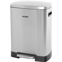 Lixeira Retangular de 50 Litros Inox Vonder Cinza com Pedal Balde Interno Lixeira Retangular de 50 Litros Inox Vonder Cinza com Pedal Balde Interno