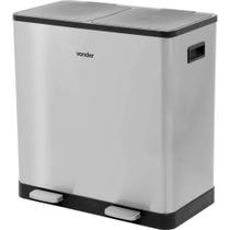 Lixeira Retangular Dupla, 30 Litros, Inox, Cinza, Vonder OstenVonder