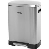 Lixeira Retangular Grande 50 Litros Aço Inox Cinza Vonder