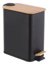 Lixeira Retangular Pedal 5L Preta Metal E Bambu Banheiro