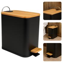 Lixeira Retangular Preto Fosco Com Bambu De Pedal 5 Litros Soft Close Metal Lixeira Retangular Preto Fosco Com Bambu De Pedal 5 Litros Soft Close Metal