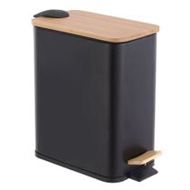 Lixeira Retangular Tampa Bambu 5 Litros Com Pedal