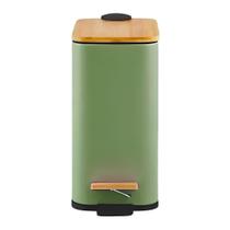 Lixeira Retangular Verde C/ Cesto Interno e Pedal e Tampa de Bambu 5 Litros Lixeira Retangular Verde C/ Cesto Interno e Pedal e Tampa de Bambu 5 Litros