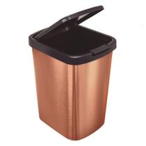 Lixeira rose gold com tampa clik cesto de lixo 9 litros casa pia cozinha banheiro luxo arqplast