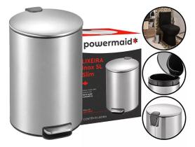 Lixeira Slim 5 Litros Aço Inox Escovado Pedal Redonda Cozinha Lavabo Powermaid Lixeira Slim 5 Litros Aço Inox Escovado Pedal Redonda Cozinha Lavabo Powermaid