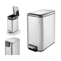 Lixeira Slim em Aço Inox Retangular 5 Litros Fechamento Suave da Tampa com Pedal Inox