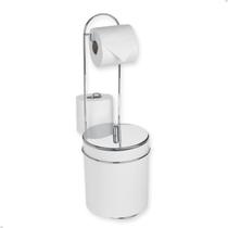 Lixeira Suporte Chão P/Papel Higiên Tampa Inox Preta/Branca Lixeira Suporte Chão P/Papel Higiên Tampa Inox Preta/Branca