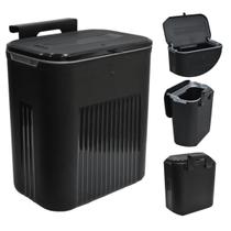 Lixeira Suspensa Preta 9 Litros C/ Suporte Adesivo e Alça