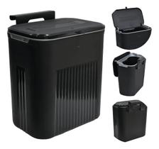 Lixeira suspensa preta 9 litros com suporte adesivo e alça de pendurar