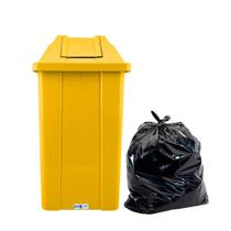 Lixeira Tampa Basculante Amarela 100 L + 20 Sacos de Lixo