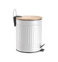 Lixeira Tampa De Bambu E Pedal Com Amortecedor Fluted Branca