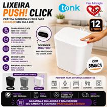 Lixeira Tonk 12 Litros Push Click Branca com Dispenser para Sacos Lixeira Tonk 12 Litros Push Click Branca com Dispenser para Sacos