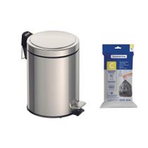 Lixeira Tramontina Brasil com Pedal 5L Redonda Inox + Saco de Lixo