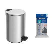 Lixeira Tramontina Loop com Pedal 12L Redonda Inox Polido + Saco de Lixo